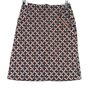Talbots Navy, Orange, White, Tan Geometric Pencil Skirt